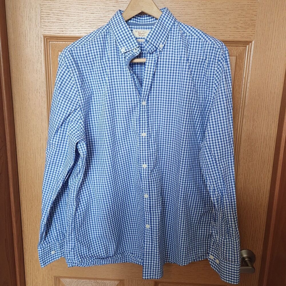 Penguin by Munsingwear Heritage‎ Slim Fit Blue & White Plaid Button Down 16 1/2
